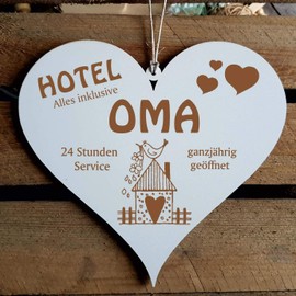 Heart Sign with German Text "Hotel Grandma" Everything Inclusive Door Sign 13 x 12 cm