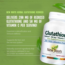 NEW ROOTS HERBAL Glutathione Supplement, 200 mg Reduced + Vitamin C (120 Veg Caps) | Free-Radical Protection | Gluten Free, Non-GMO Formulated and Made in Canada