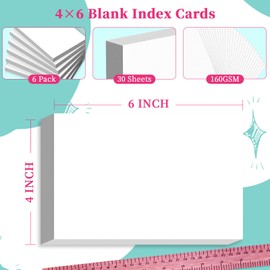 180 PCS Index Cards 4x6 Flash Cards, White 4x6 Note Cards, Blank Flashcards, Study Cards, Blank Index Cards on Both Sides, Record Cards, Recipe Cards, Blank Cards for Office/Home/School