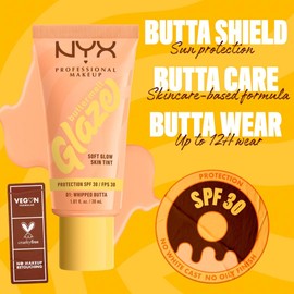 NYX Professional Makeup Foundation for all skin types, with shea butter, mango butter and niacinamide, SPF 30 against UVA and UVB rays, buttermelt glaze, colour: 01 whipped butta