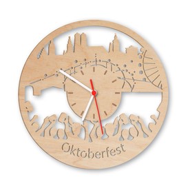 Oktoberfest Birch Wood Wall Clock Made in Germany | Design Clock Made of Real Wood | Wall Decoration Made of Birch | Original Wall Clock | Modern Wall Clock in Skyline Design | Wall Decoration Made of Natural Wood