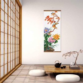 CRAFTiDA Cross Stitch Kits for Adults Embroidery Kit Flowers Large Pre-Printed Stamped Cross Stitch Kit 40x90cm 11CT (Mums & Birds)