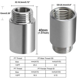 YXQ Shower Head Extension Arm,30mm Length 304 Stainless Steel G1/2 Male to G1/2 Female Thread Cast Pipe Fitting Coupler 2-Piece