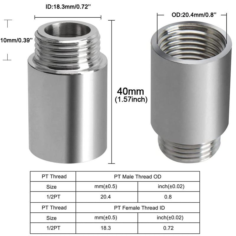 YXQ Shower Head Extension Arm,30mm Length 304 Stainless Steel G1/2