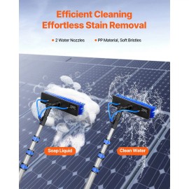 12FT Extendable Handle Solar Panel Cleaning Pole Kit 65.6FT Water Fed Hose 180 Degrees Rotatable Brush Telescopic Cleaning ToolsTelescopic Rod Length: 3.6m/12ft