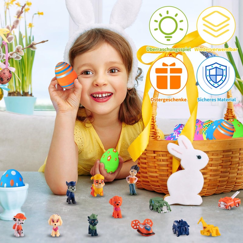 Dowdiles Pack of 12 Filled Easter Eggs with 12 Cartoon