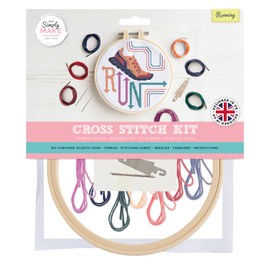 Simply MAKE Cross Stitch Kit Running Design, Kids & Adults, Hoop, Embroidery Thread, Adult Crafts, Beginners Craft Kit