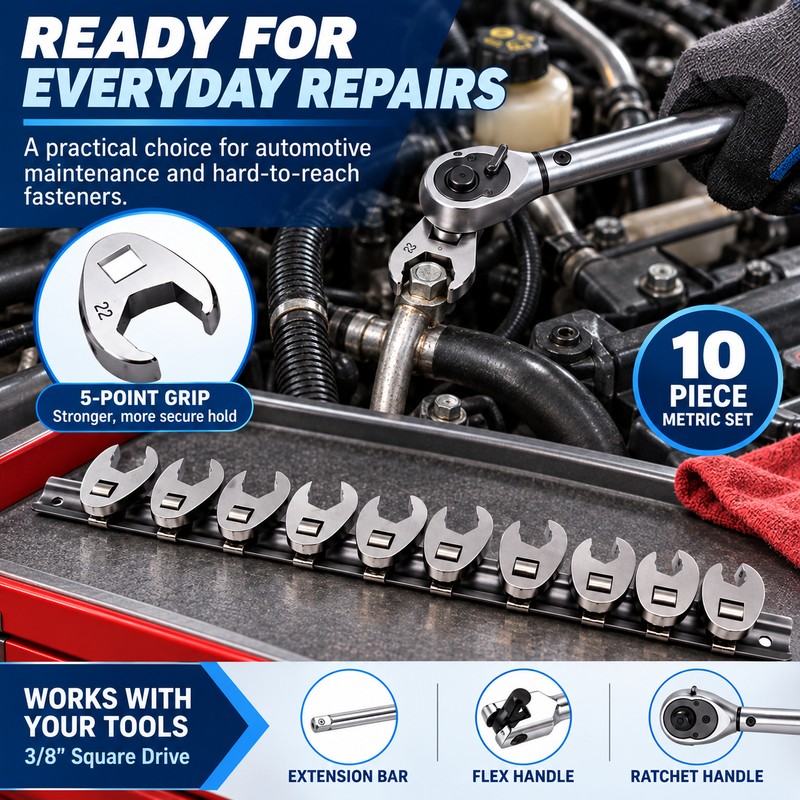 Crowfoot Wrench Set for Tool Kits – 3/8-Inch Drive Carbon