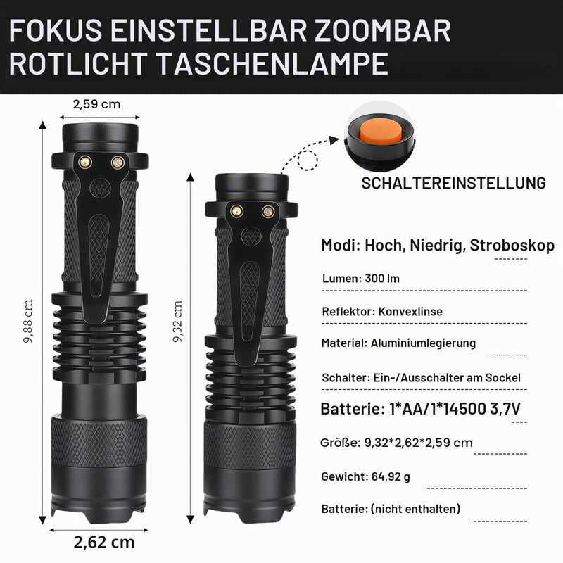 LIAISIMI Red Light Torch, Tactical Bright Powerful Red LED Torch,