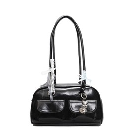 Lapimou Horizontal Bag, Boston Bag, Handbag, Shoulder Bag, Women's, Horizontal Ribbon, Bowknot, Silver, a4, Large, Wide, Large Capacity, Popular, Trend, Stylish, Cute, Black