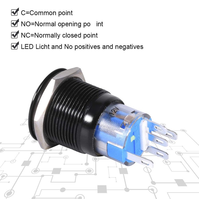 Keenso LED Push Button, 19 mm 12 V-24 V Metal