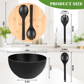 LOVYANXUE Salad Bowl with Lid, 12" Extra Large Bamboo Fiber Salad Bowl with Servers Set for Kitchen, Nature Bamboo Mixing and Serving Bowl with Lid, Spoon and Fork for Fruits,Salads and Vegetables