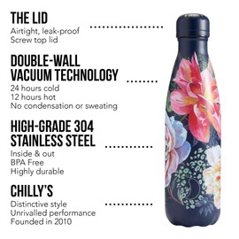 Chilly's Water Bottle – Stainless Steel and Reusable – Leak-Proof, Sweat-free – Climbing Camellia, 500 ml