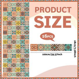 AmazingSpark 16 Strips Vintage Moroccan Stair Riser Decals Peel and Stick Bohemian Spanish Mexican Tile Stair Riser Decals Removable Self-Adhesive Vinyl Staircase Stickers 39.37" l x 7.08" W