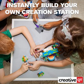 Creative QT MakerBase, Grey, 4 Pack, 10”x10” Peel-and-Stick Toy Building Blocks Stackable Baseplates, Bases for Play Tables, Walls, and More, Compatible with All Major Brick Brands