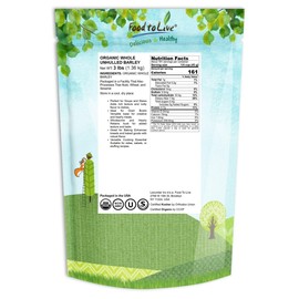 Food to Live Organic Whole Unhulled Barley, 5 Pounds - Premium Quality Seeds with Husk Intact. Non-GMO, 100% Natural, High in Fiber. Kosher Grain.
