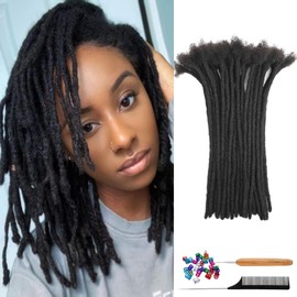 4 Inch 0.2cm Thickness Loc Extensions Real Human Hair 10 Strands Dreadlock Extensions Human Hair for Women Men 100% Full Handmade Permanent Locs Extensions Can Be Dyed and Bleached (Natural Black)