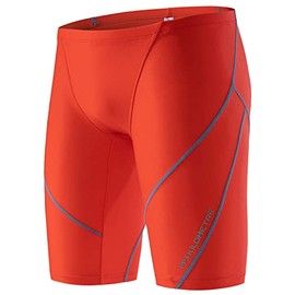 MY KILOMETRE Men Swim Jammers Men's Athletic Swimsuit PBT Durable Competitive Swim Team Suit Athletic Swimming Shorts Light Red