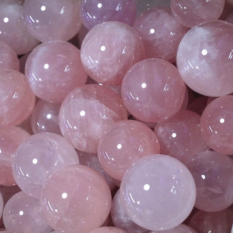 RCSTONE 1.4" Rose Quartz Baoding Balls Small Pink Crystal Healing