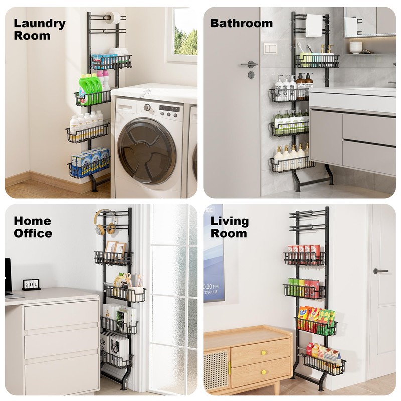 BUKFEN 6-Tier Slim Corner Shelf, Spice Rack Next to Fridge