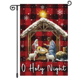 Louise Maelys Christmas Garden Flag O Holy Night Jesus Xmas 12x18 Inch Double Sided Plaid Winter Holiday Snowflake Seasonal Small Burlap Yard Sign Outside Outdoor House Decoration