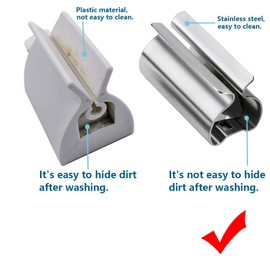 Toothpaste Tube Squeezer, NEEMAY Metal Toothpaste Squeezer Rollers, Toothpaste Dispenser, Rolling Tube Toothpaste Wringer 304 Stainless Steel Tube Squeezer Seat Holder Stand 2 Pcs/Set Standard Size