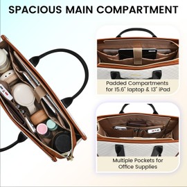 LOVEVOOK Laptop Bags for Women, 15.6 inch Waterproof Work Tote Bag with Clutch, Professional Teacher Computer Purse Lightweight Shoulder Bag Travel, Black White Brown