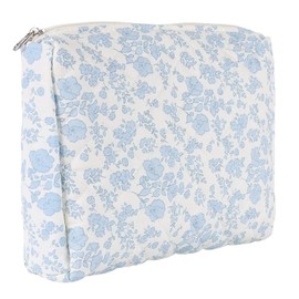 Makeup Bag for Women, Wide-open Easy to Take, Convenient to Carry, Toiletry Cosmetic Skincare, Quilted Travel Pouch Case, Purse Organizer Medium