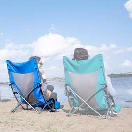 KingCamp High Back Beach Chairs for Adults, Folding Beach Chair with Cup Holder Carry Bag and Mesh Back, Blue Camping Chair for Travel Lawn Outdoor Festival
