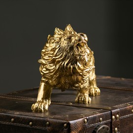 YANTIANCAI Decorative Roaring Lion Statue Figurine Sculpture Resin Collectible Gifts Office Home Decor Desk Accessories Decoration Gift 12.2 x 6.3 x 3.9 inches Gold (Roaring Lion)