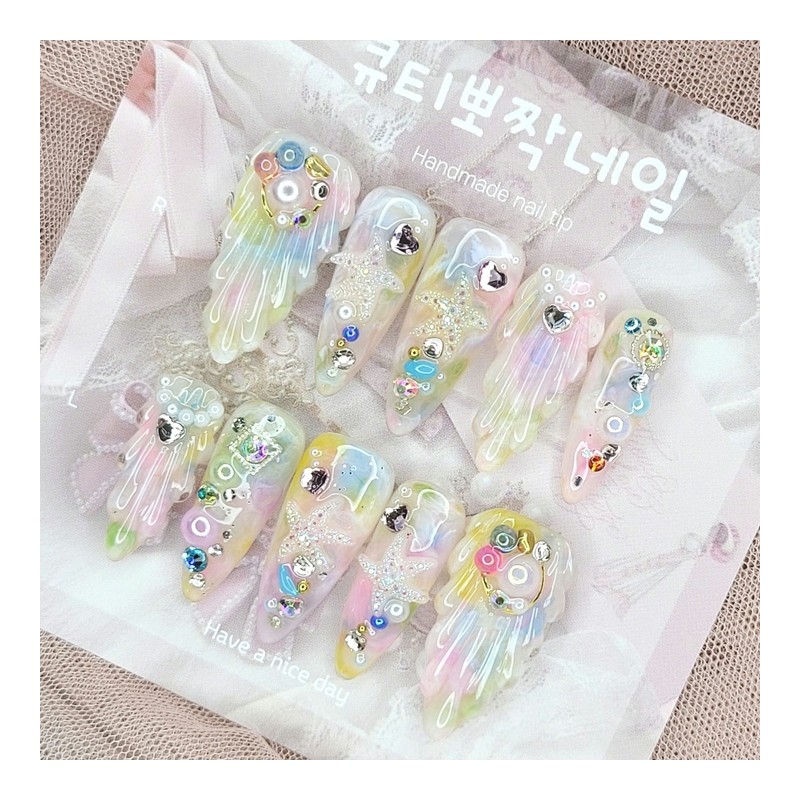 Pearl shell handmade nail tips - Square L / 진주조개