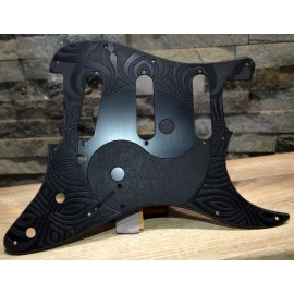 Stratocaster Custom Black Yinyang Textured Pickguard - Fits Fender Stratocaster - USA Made - HxH, No