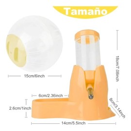 3 En 1 para HáMster 80ml + Bola Divertida, Dispensador Automático de Botellas de Agua para Hámster sin Goteo Bebedero para Animales Pequeños con Contenedor De Alimentos (Amarillo)