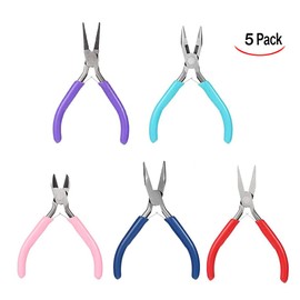 Cisixin 5-Piece Jewellery Pliers Set Pliers Needle Pliers Round Nose Wire Cutter Pliers Curved Long Nose Pliers Flat Pliers for Jewellery Making DIY Crafts
