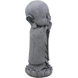 Ebros Japanese Jizo Monk Standing On Lotus Figurine 9.75"H (Hands On Left Cheek)