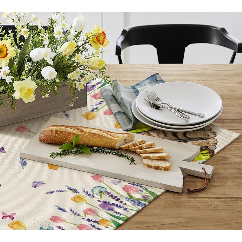 Artoid Mode Flowers Tulips Lavender Cat Spring Table Linen, Kitchen