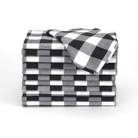 LAN&LAN - Cloth Napkins, Pack of 12 Gichy Checked Napkins, 41 x 41 cm, Washable Checked Napkins (Black)