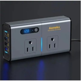 Amekeu Power Inverter 200W Metal Car Charger Adapter Fast Charging 12V to 110v pd 4 USB Ports(2.4A USB+1.2A USB+QC3.0+30W Type-C) and 2 AC Outlet, only for DC 12V