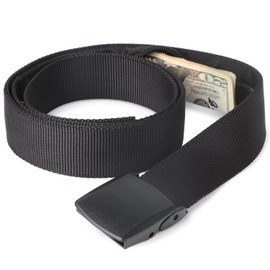 Travel Security Money Belt with Hidden Money Pocket - Cashsafe Anti-Theft Wallet Unisex Nickel Free Nylon Belt by JASGOOD,Suit for Pant Size 41-50Inch,Black