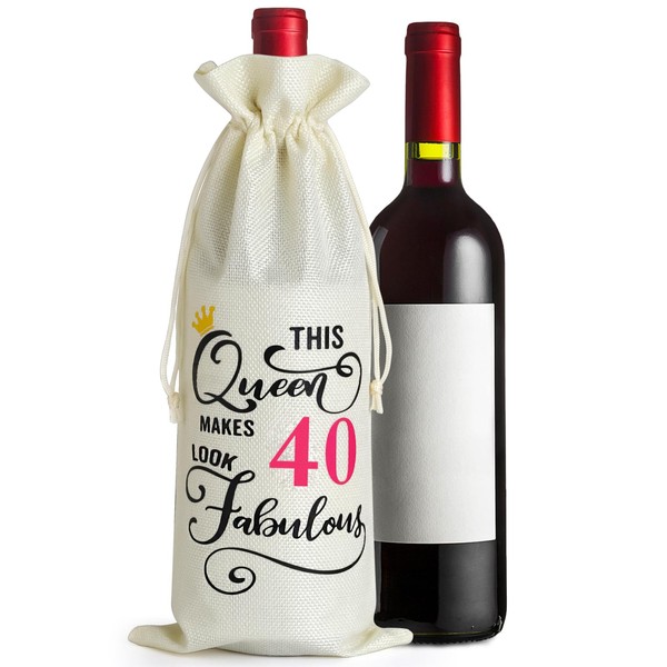 40th Birthday Gifts for Women - Decorative Wine Bag Birthday Gift with Witty Quote - Cute Female Gifts For Women Turning 40 - Best Friend Birthday Gifts, Wife, Mom, Coworker, Sister Birthday Gifts