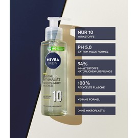 NIVEA MEN Sensitive Pro Menmalist Wash Gel (200ml), Face and Beard Wash Gel for Men with 10 Selected Ingredients, Mild Wash Cream with a pH of 5.0