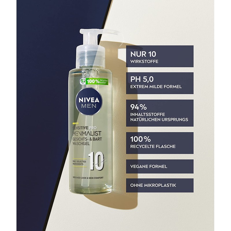 NIVEA MEN Sensitive Pro Menmalist Wash Gel (200ml), Face and