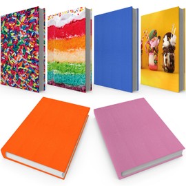Easy Apply Stretchable Book Cover 6 Pack. 3 Solid and 3 Design Standard Jackets Fit Hardcover Textbooks Up to 8" x 10". Adhesive-Free, Nylon Fabric Protectors. Washable, Reusable Student School Supply