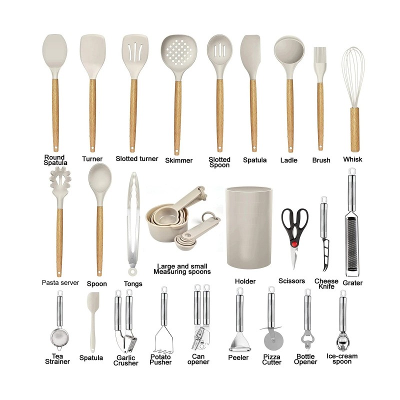 BESTZMWK Kitchen Utensils Set- 35 PCs Cooking Utensils with Grater,Tongs,