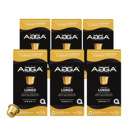 Café Agga - Lungo Coffee Capsules - Medium Roast Espresso - 100% Arabica - Fruity & Chocolaty - Compatible with all OriginalLine Machines - 4/6 Intensity - 60 Cups of Coffee - 6 x 10 Box/Capsules
