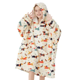 Mewkou Wearable Blanket Hoodie for Kids Oversized Sherpa Blanket Hoodie for Kids Boys Girls Teens 6-13YR,Dachshund