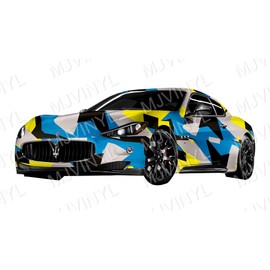Camo Camouflage Vinyl Film Wrap Decal Air Bubble Free Yellow Black Gray Blue + Free Tool Kit (12" x 60" / 1FT x 5FT)