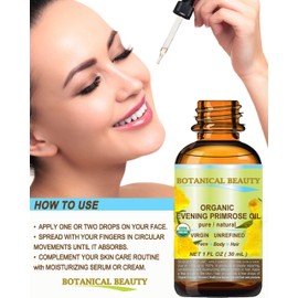 Botanical Beauty Organic EVENING PRIMROSE OIL 100% Pure Natural Undiluted Unrefined Virgin Cold Pressed Carrier Oil for face, skin, hair, nails (1 Fl Oz 30 ml)