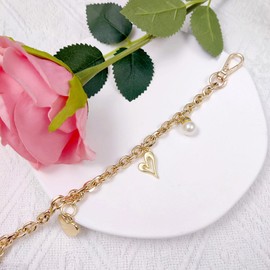 Nalefow 1PCS Purse Extender Chain Pearl Cherry Purse Chian Strap Replacement Short Chain Straps, Metal Flower Heart Charm Purse Handle Extender Decorative Bag Chains Golden Chain (Golden Hearts)