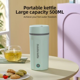 Portable Travel Electric Kettle 500ml Stainless Steel Portable Electric Kettle for Boiling Water 300W Leak Proof Dual-wall Personal Hot Water Boiler with Keep Warm Function